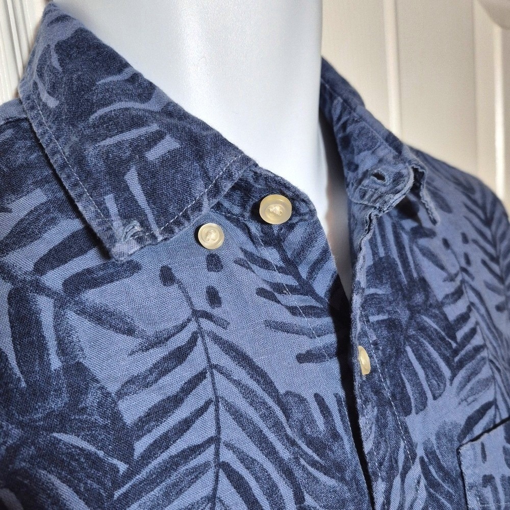 Gap Hawaiian blue linen short sleeve button shirt monsterra‎ leaf mens small - Picture 13 of 15